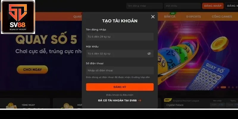 Đăng ký tài khoản thành viên SV88 siêu dễ dàng
