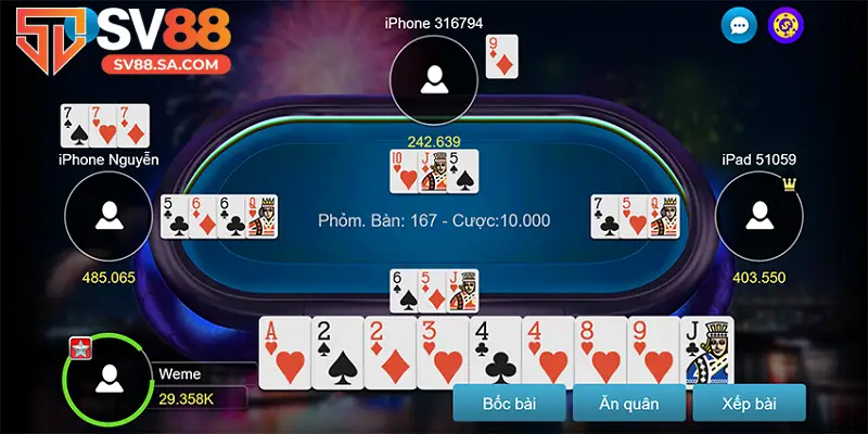 Số lượng thành viên tham gia một ván bài phỏm online tối đa là 4 người